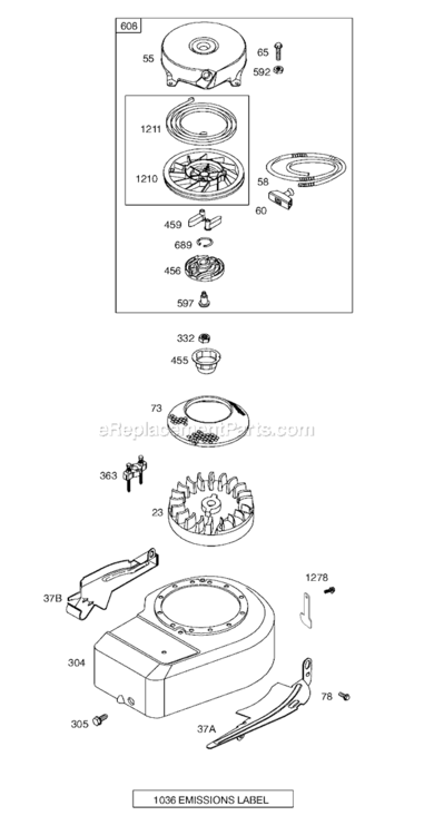 Page E Diagram and Parts List for 9K900  Briggs and Stratton Engine